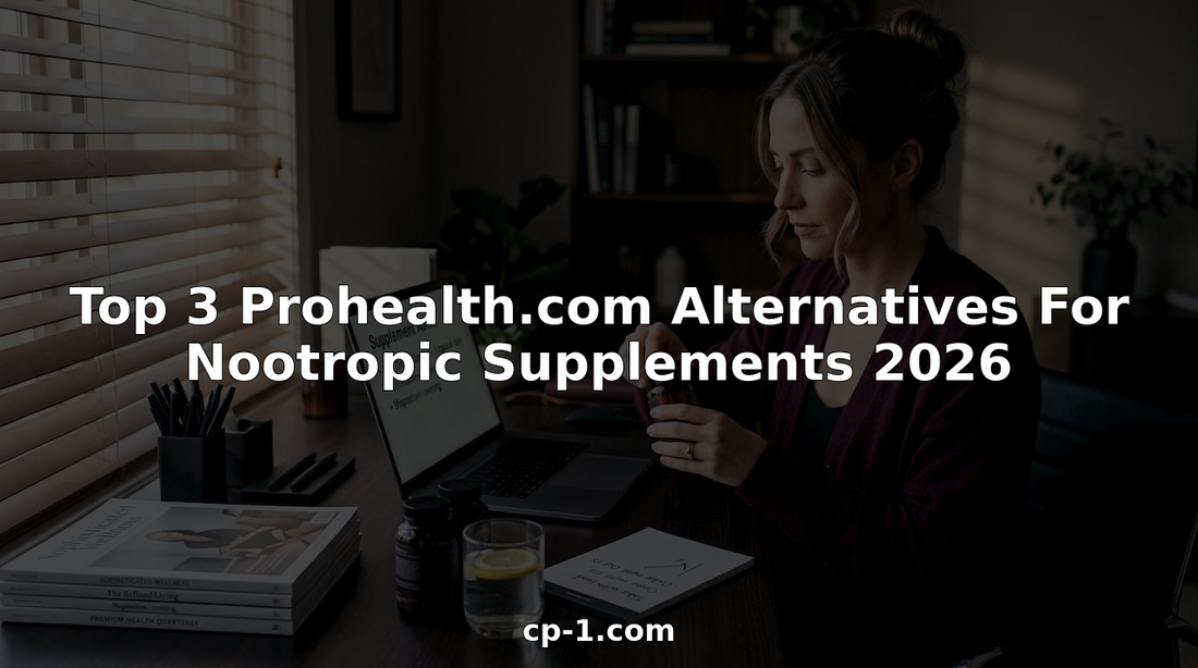 Woman checking supplement bottles in home office