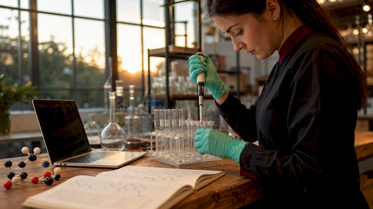Scientist pipetting NAD and NMN samples in lab