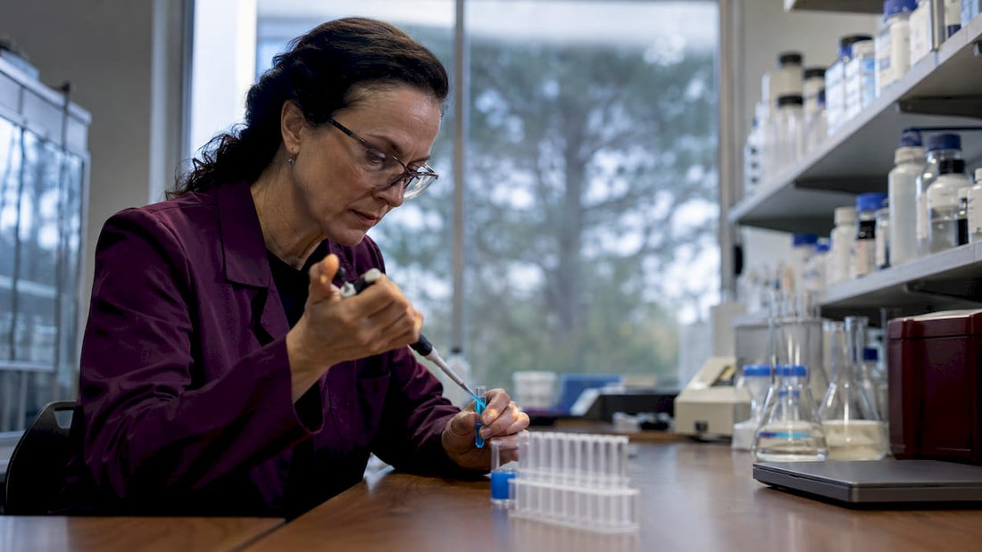 Scientist handling NMN NAD samples in lab