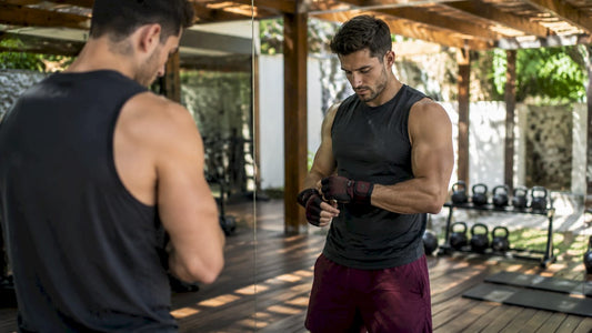 Man preparing workout in home gym