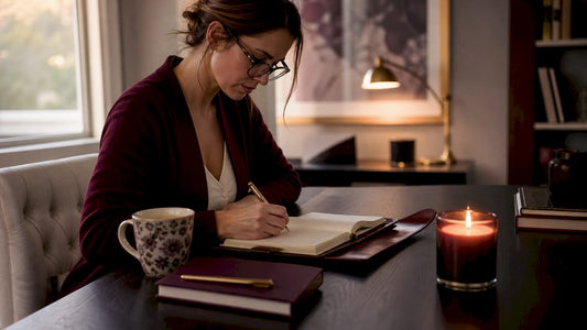 Woman planning daily focus habits at kitchen table