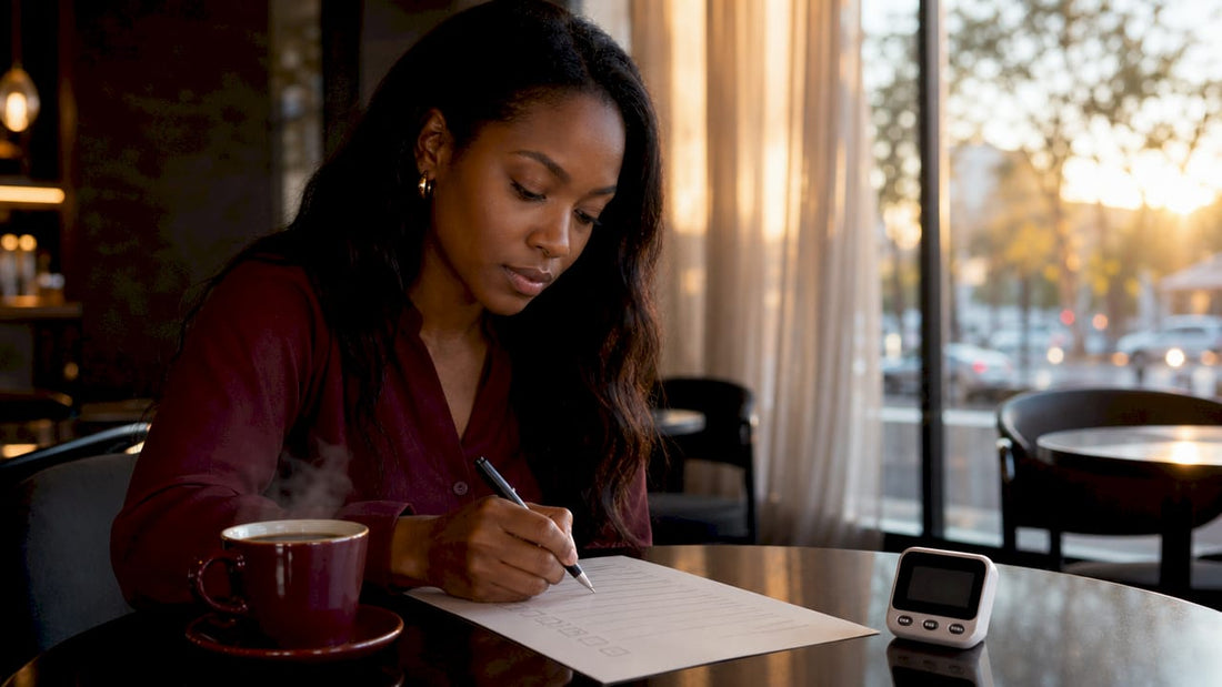 Woman using focus checklist at desk