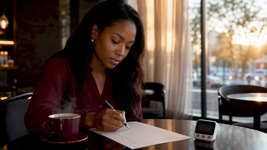 Woman using focus checklist at desk