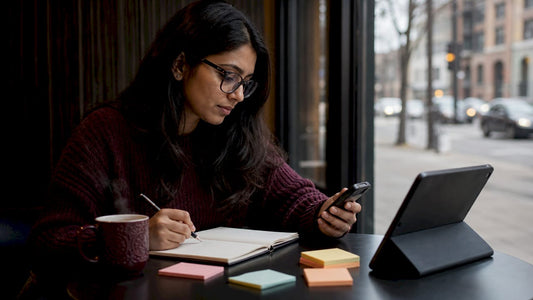 Woman measuring cognitive baseline at home desk