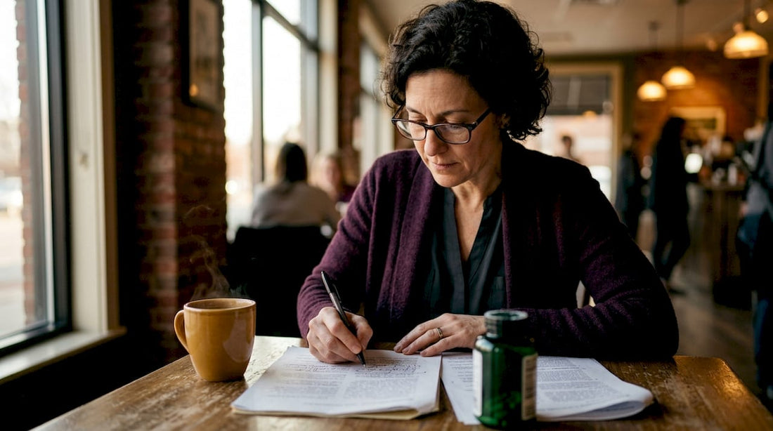 Nutritionist reviewing supplements research papers