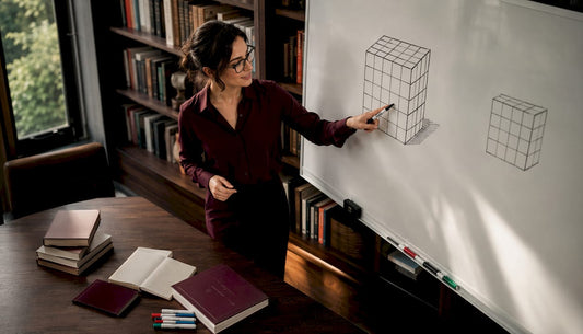 Educator explaining 5 x 5 x 5 math concept