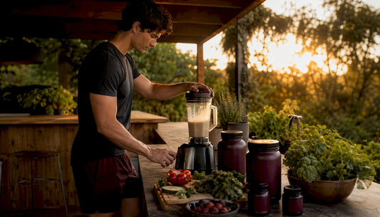 Ectomorph man preparing high-protein meal