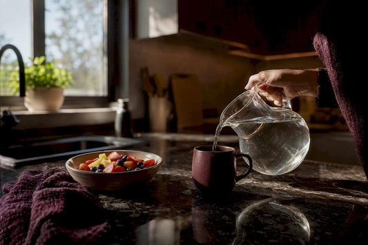 Morning wellness ritual with water and nuts
