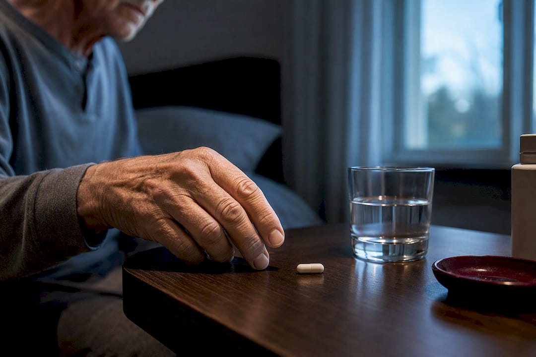 Older adult preparing a daily supplement dose