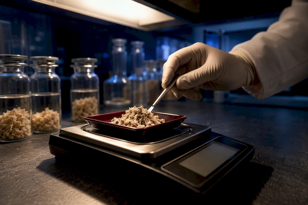 Precision weighing of lion's mane material