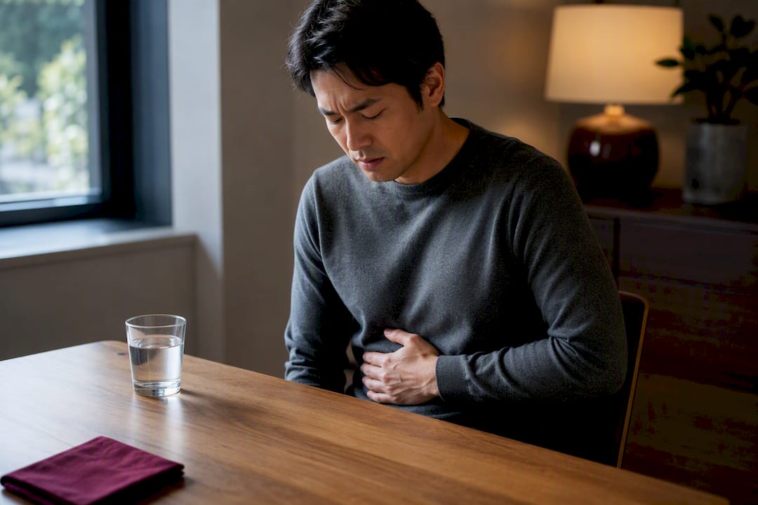 Adult experiencing mild digestive discomfort
