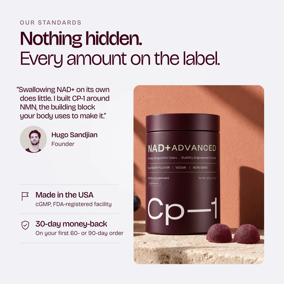 Founder Hugo Sandjian and the CP-1 jar: every amount on the label, made in the USA