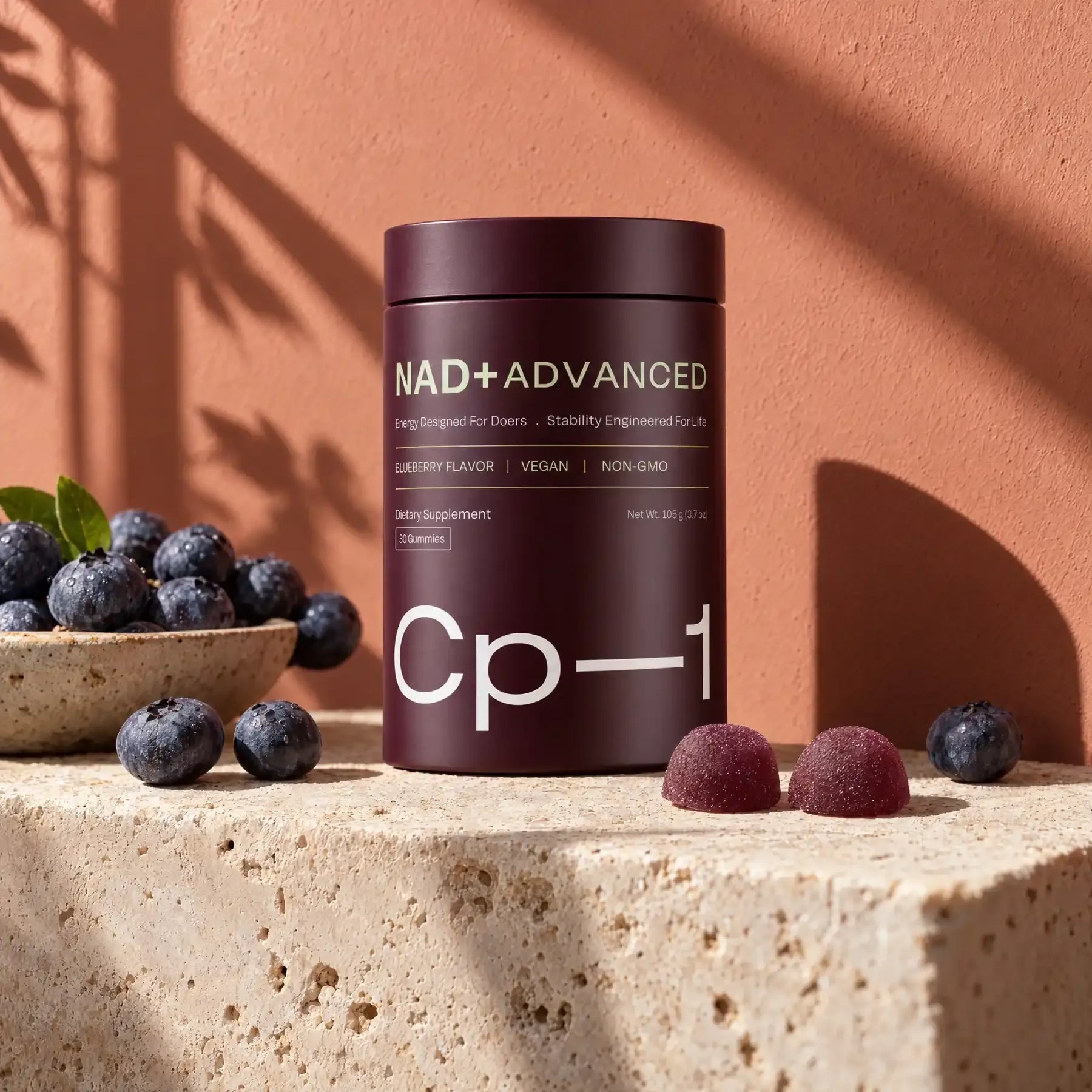 CP-1 NAD+ Advanced jar with its blueberry label